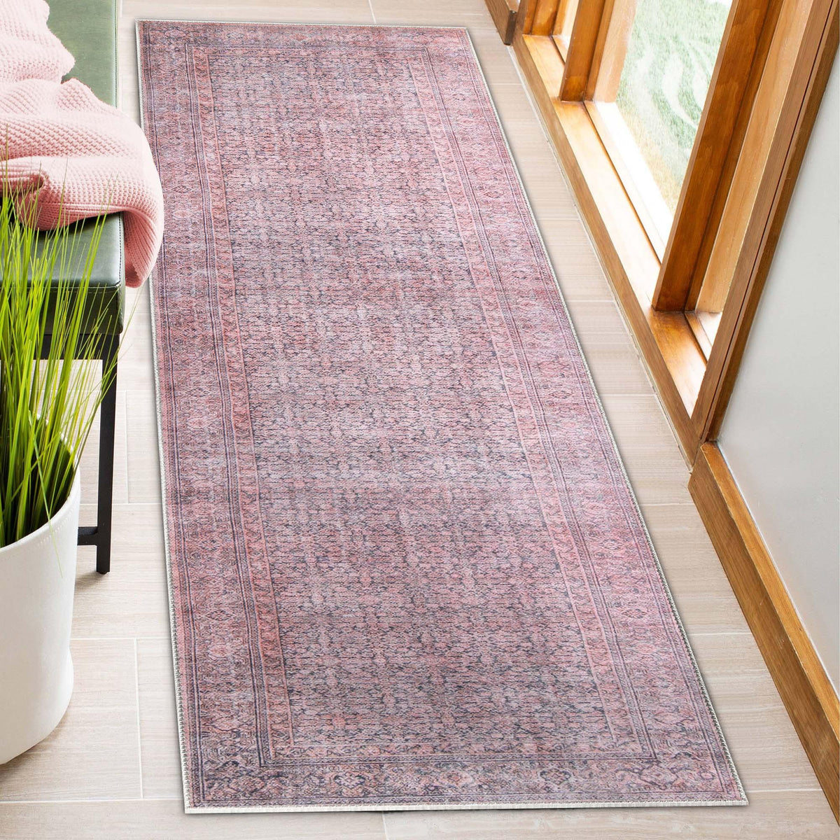 Oriental Vintage Medallion Power-Loomed Indoor Area Rug Garnet Red