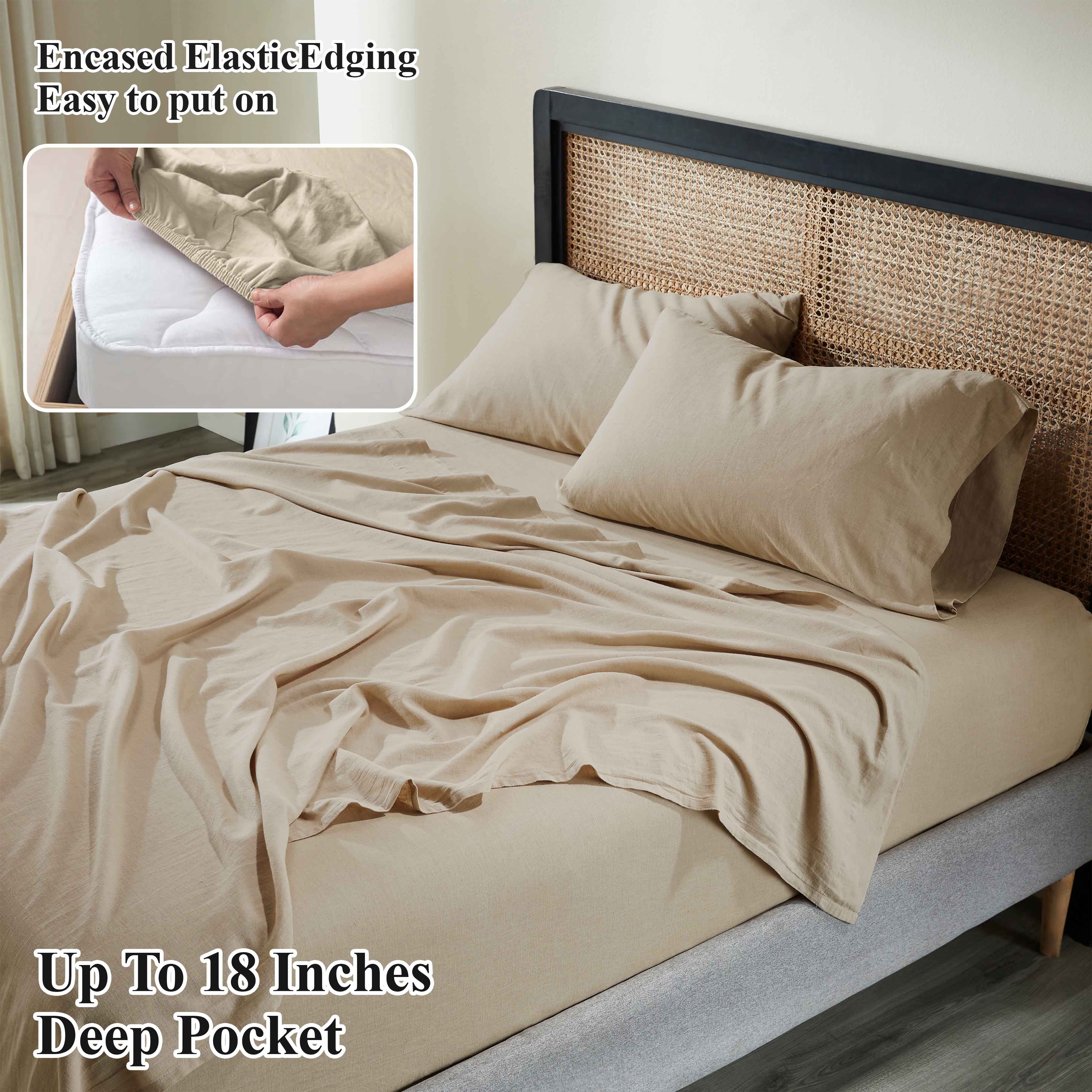 Orion Cotton Linen Blend Garment Washed Deep Pocket Bed Sheet Set