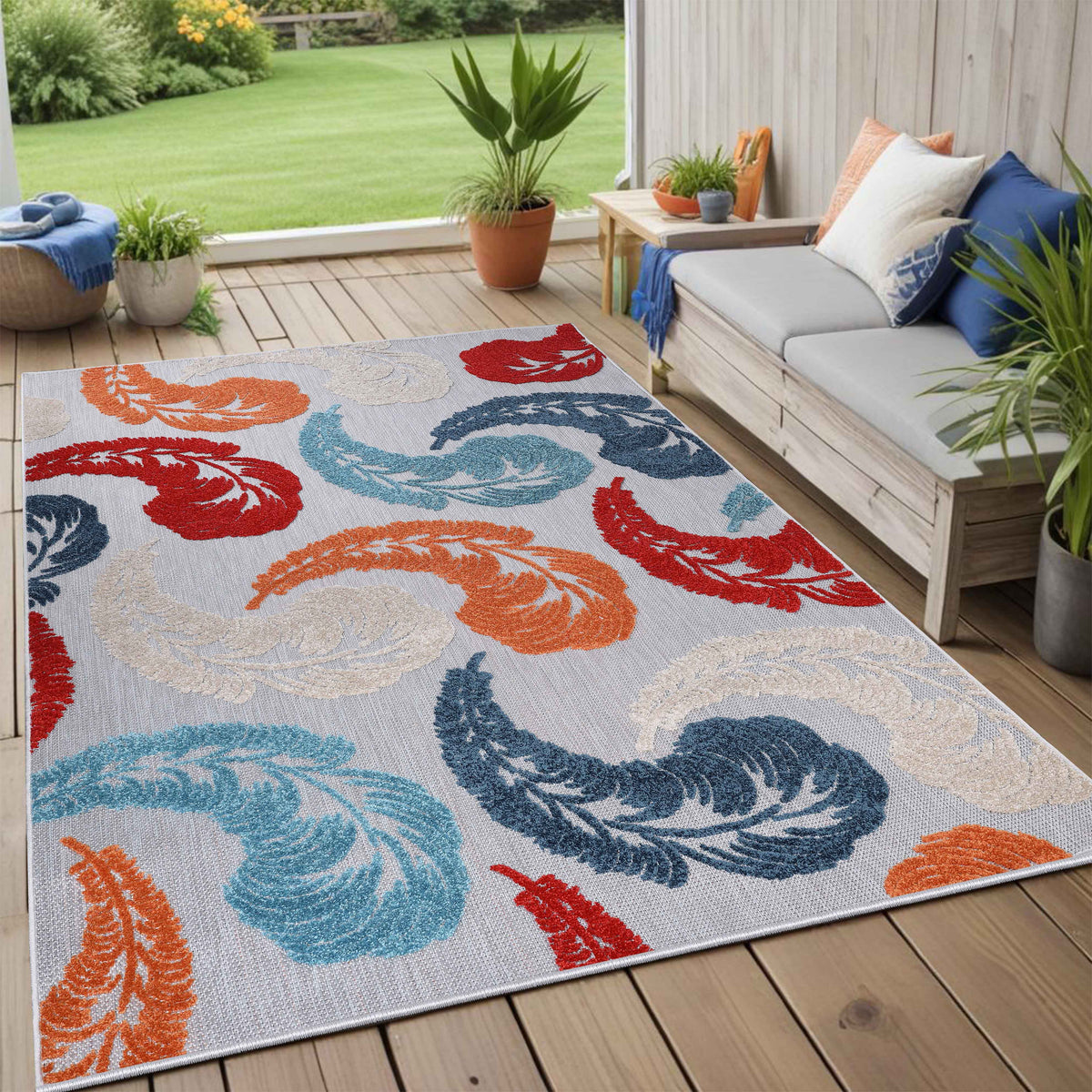 Oversized Feather Area Rug Modern Bohemian Indoor Outdoor Rugs