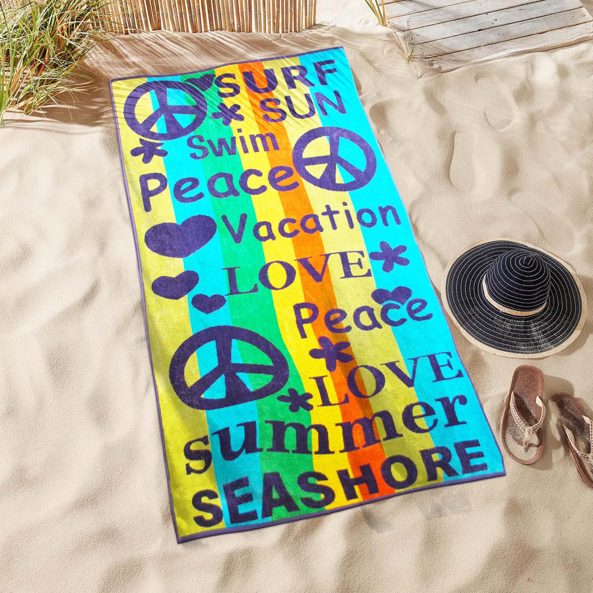 Peace Love Oversized Cotton 4 Piece Beach Towel Set