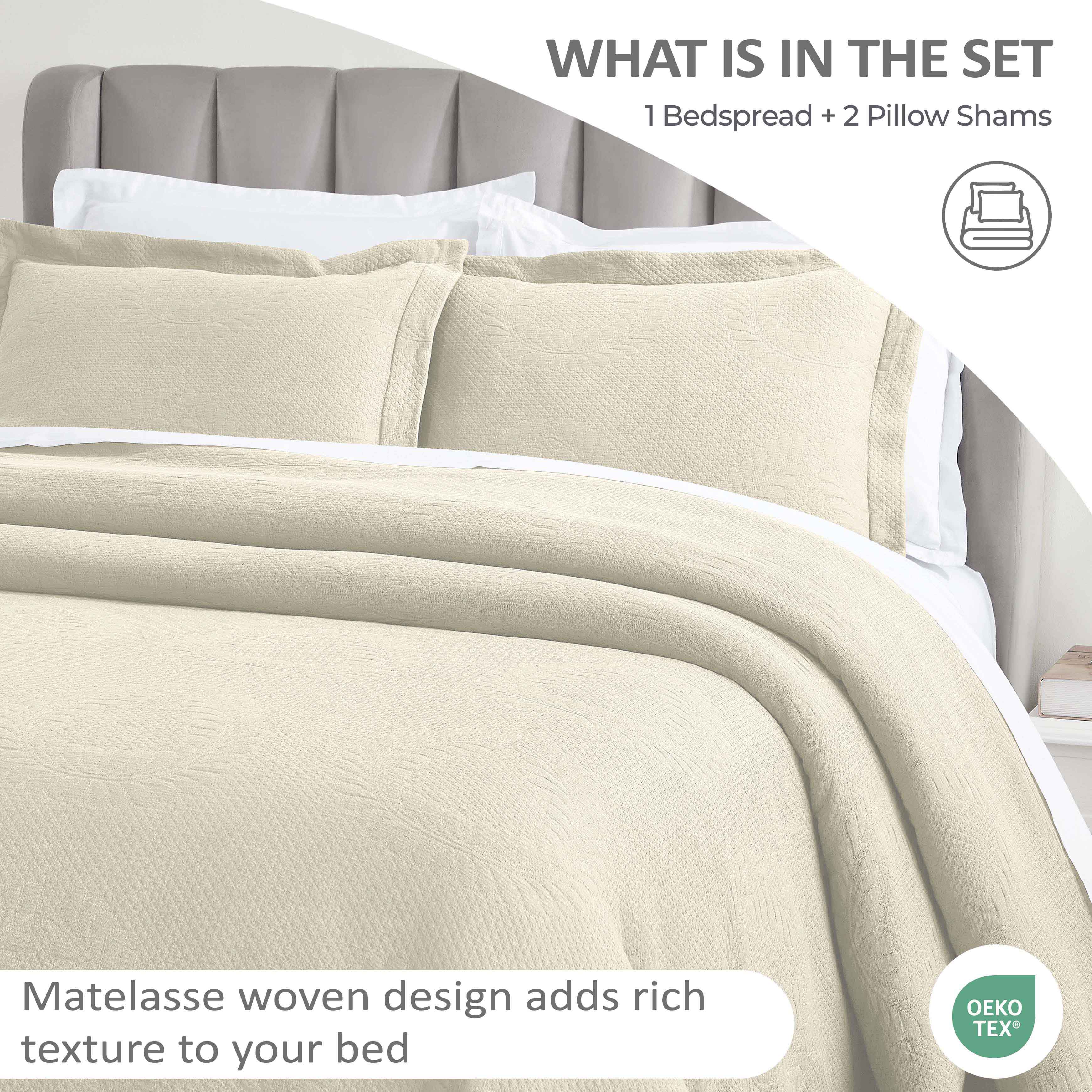 Peploi Medium Weight Jacquard Matelasse Floral Wreath Bedspread Set