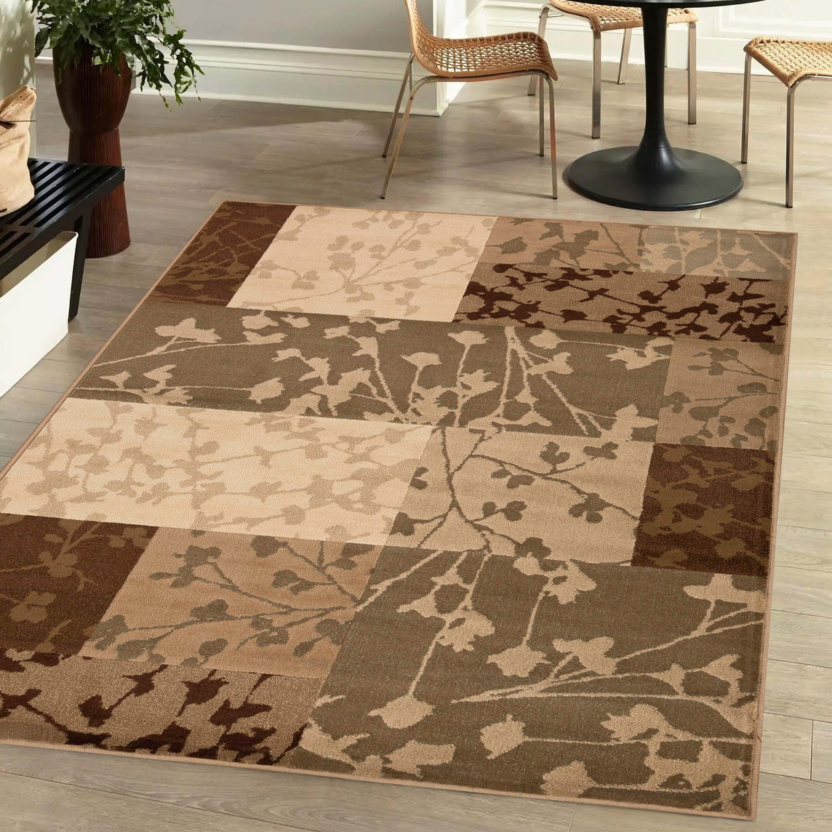 Phlox Geometric Botanical Square Indoor Area Rugs or Runner Rug