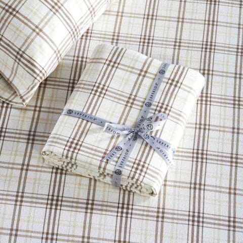 100% Cotton Flannel Plaid Bed Sheet Set - Classic Modern Farmhouse Deep Pocket