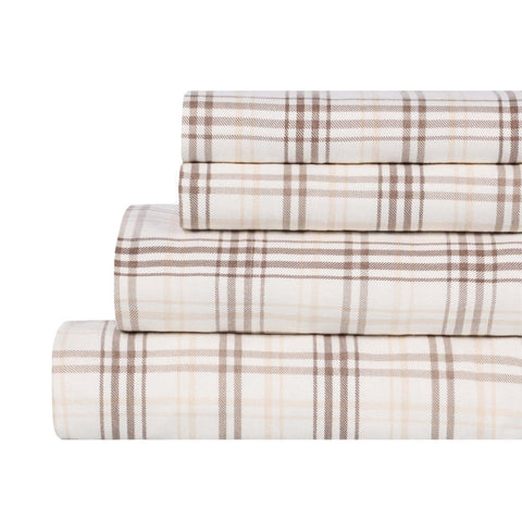 100% Cotton Flannel Plaid Bed Sheet Set - Classic Modern Farmhouse Deep Pocket