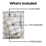 100% Cotton Flannel Plaid Bed Sheet Set - Classic Modern Farmhouse Deep Pocket