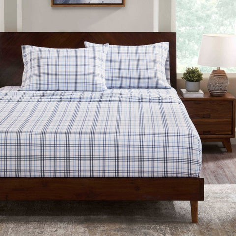 100% Cotton Flannel Plaid Bed Sheet Set - Classic Modern Farmhouse Deep Pocket