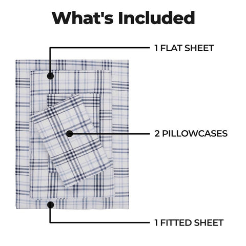 100% Cotton Flannel Plaid Bed Sheet Set - Classic Modern Farmhouse Deep Pocket