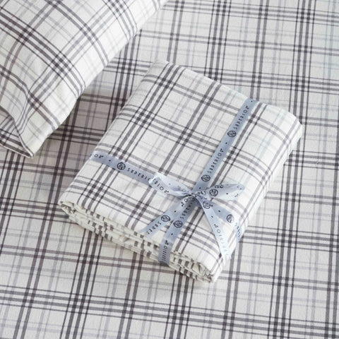 100% Cotton Flannel Plaid Bed Sheet Set - Classic Modern Farmhouse Deep Pocket