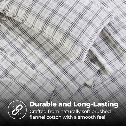 100% Cotton Flannel Plaid Bed Sheet Set - Classic Modern Farmhouse Deep Pocket