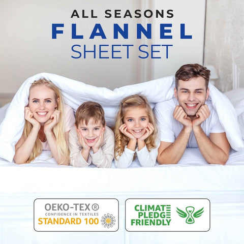 100% Cotton Flannel Plaid Bed Sheet Set - Classic Modern Farmhouse Deep Pocket