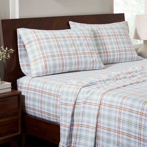 100% Cotton Flannel Plaid Bed Sheet Set - Classic Modern Farmhouse Deep Pocket