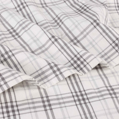 100% Cotton Flannel Plaid Bed Sheet Set - Classic Modern Farmhouse Deep Pocket