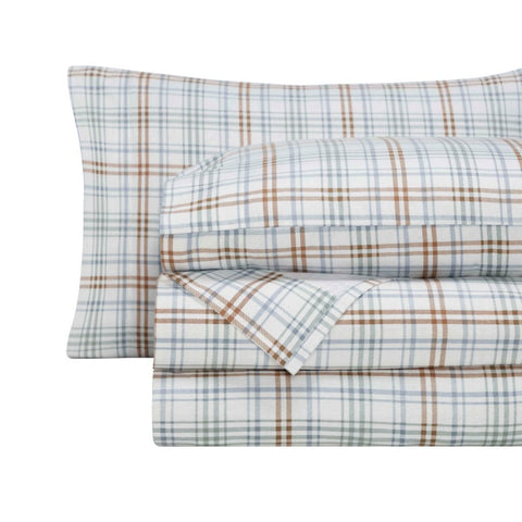 100% Cotton Flannel Plaid Bed Sheet Set - Classic Modern Farmhouse Deep Pocket