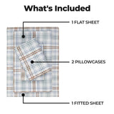 100% Cotton Flannel Plaid Bed Sheet Set - Classic Modern Farmhouse Deep Pocket