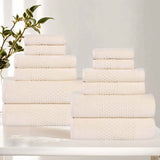 Playa Zero Twist Cotton Solid Waffle Textured 12 Piece Towel Set