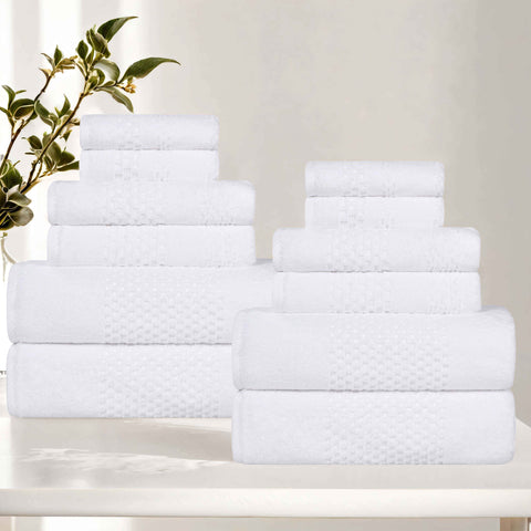 Playa Zero Twist Cotton Solid Waffle Textured 12 Piece Towel Set