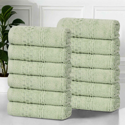 Playa Zero Twist Cotton Solid Waffle Textured Face Towels, Set of 12