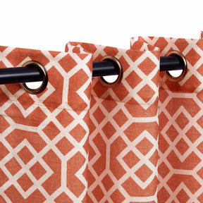 Printed Honey Comb Grommet Traditional Sheer Curtain Panel Set