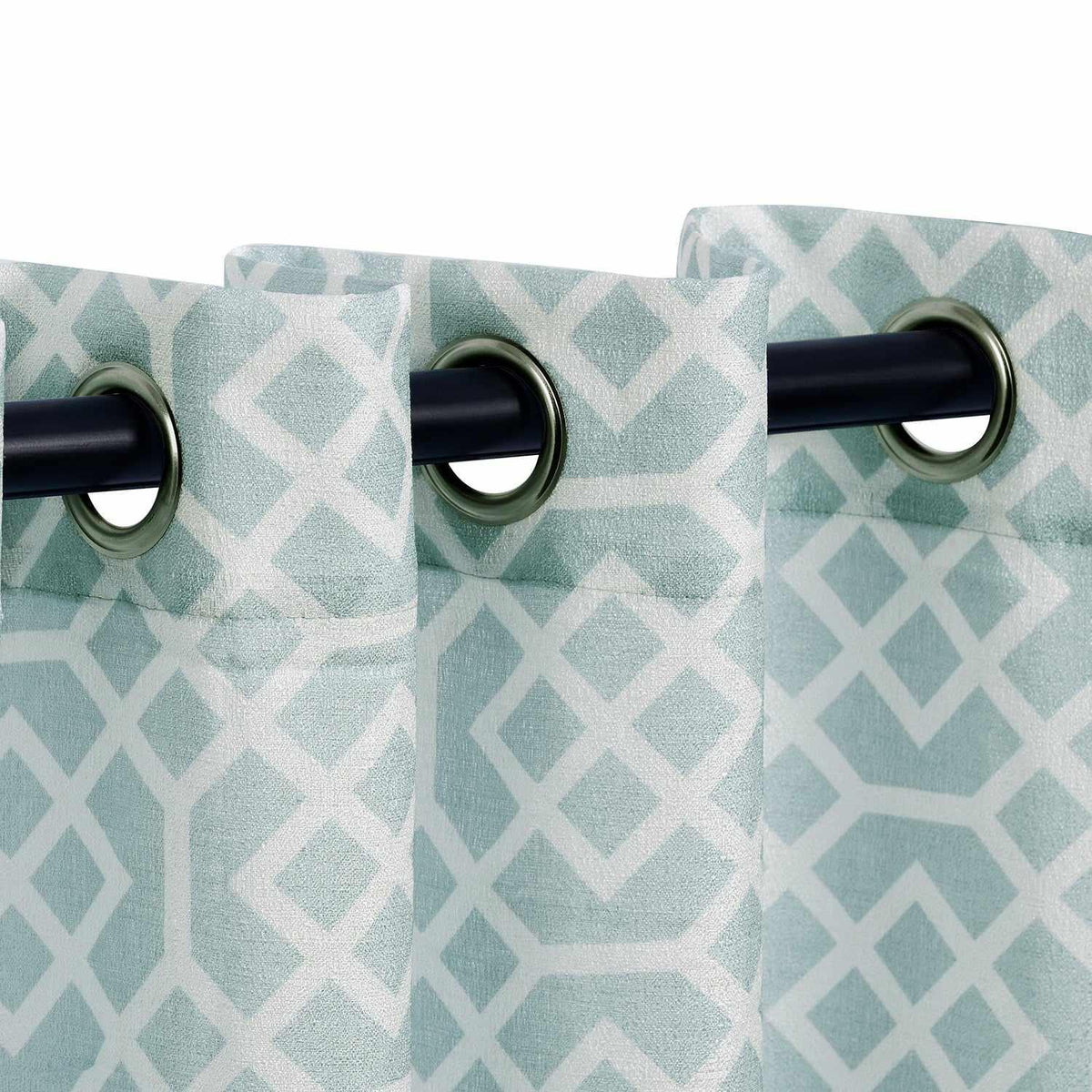 Printed Honey Comb Grommet Traditional Sheer Curtain Panel Set