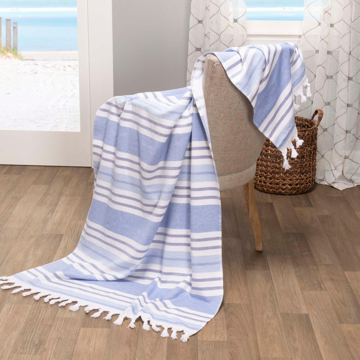 Racer Stripe Fouta 4 Piece Beach Towel Set with Tassels