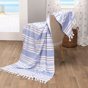 Racer Stripe Fouta 2 Piece Beach Towel Set with Tassels