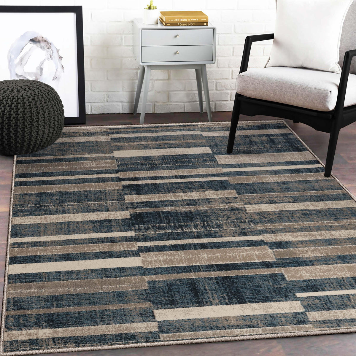 Radko Modern Striped Indoor Area Rugs or Runner Rug