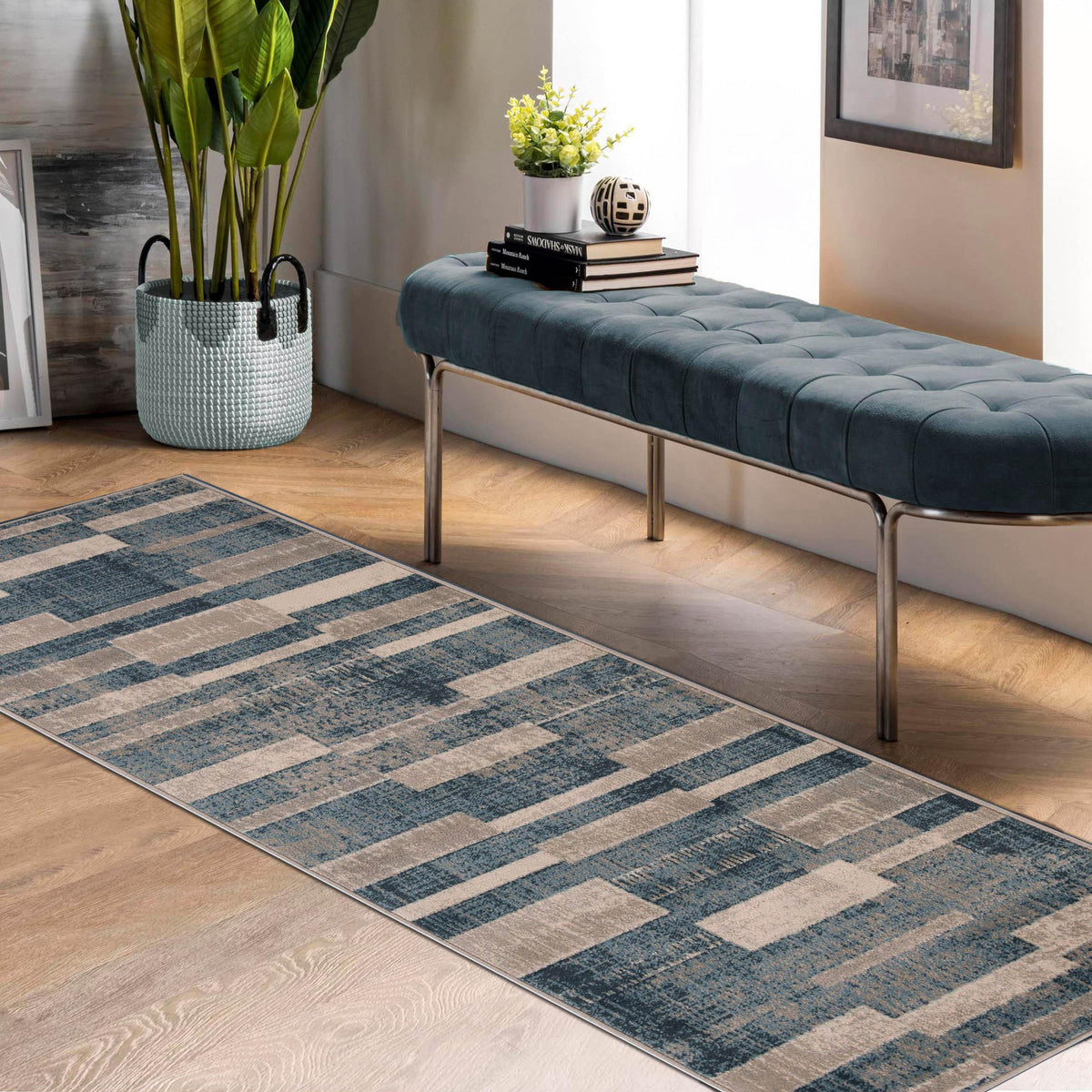 Radko Modern Striped Indoor Area Rugs or Runner Rug