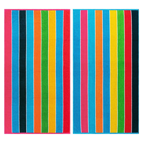 Rainbow Stripes Egyptian Cotton Oversized 2 Piece Beach Towel Set