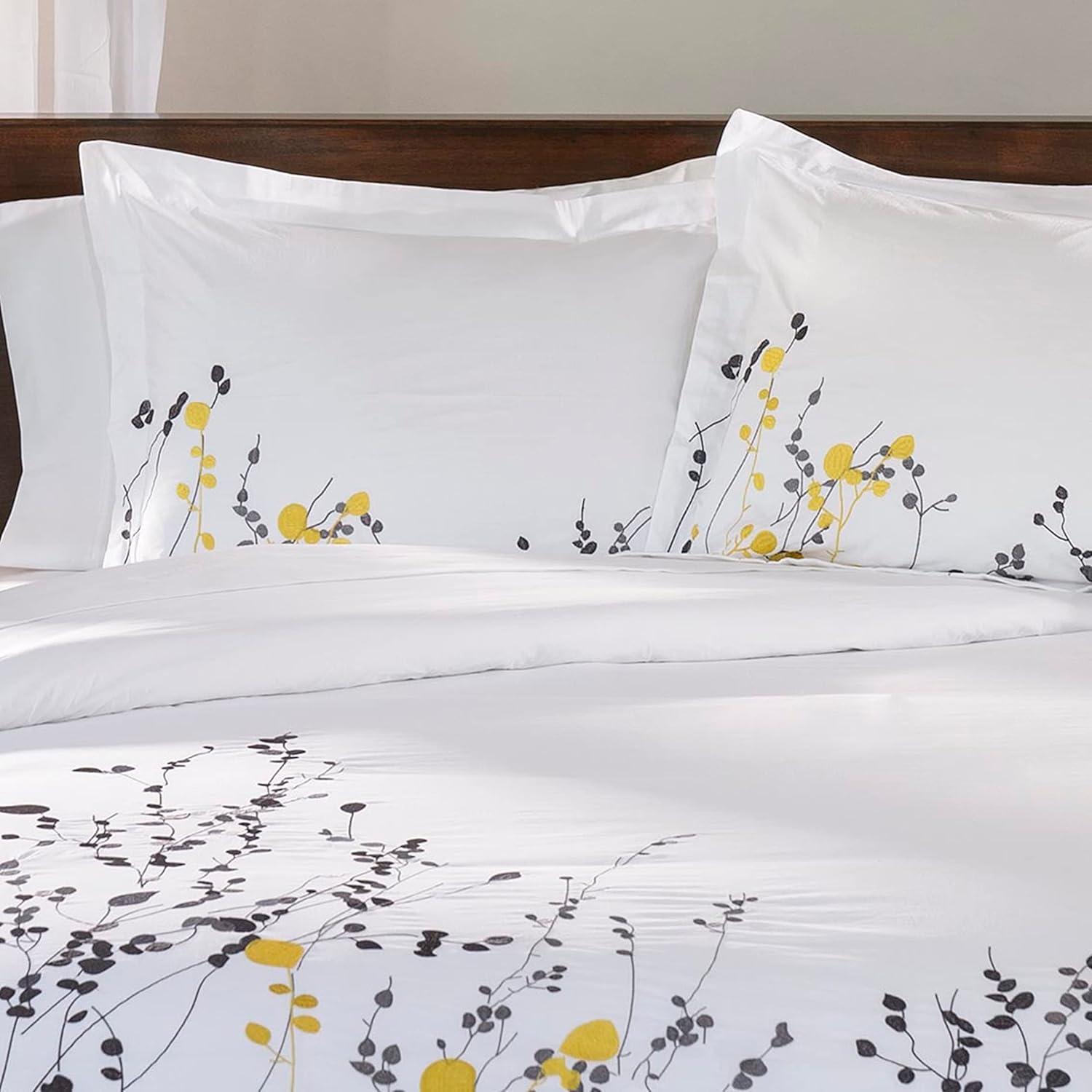 Reed Embroidered Floral Contemporary Duvet Cover Set