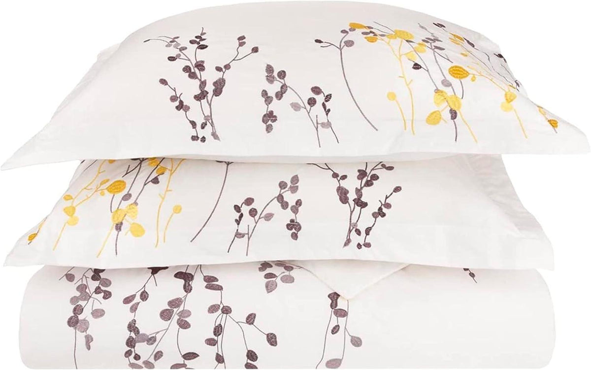 100% Cotton Reed Embroidered Floral Duvet Cover Set