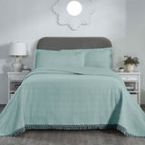 Lightweight Cotton Bedspread Set 3-Piece Remi Geometric Fringe Jacquard