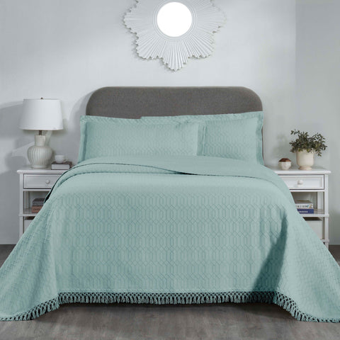 Lightweight Cotton Bedspread Set 3-Piece Remi Geometric Fringe Jacquard