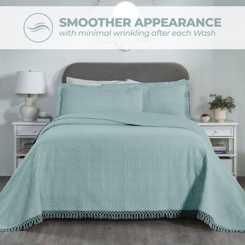 Lightweight Cotton Bedspread Set 3-Piece Remi Geometric Fringe Jacquard