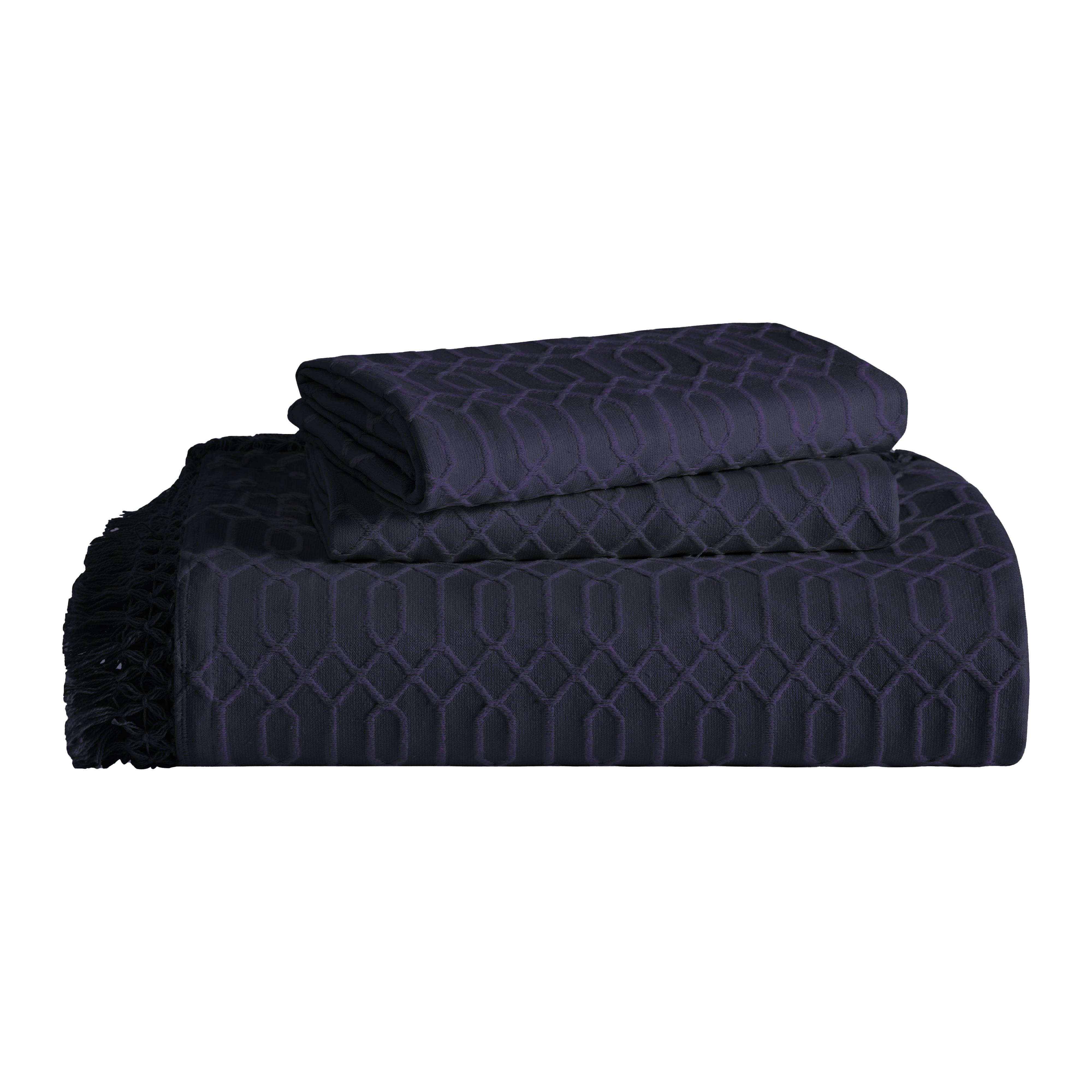 Remi Cotton Blend Jacquard Geometric Fringe Bedspread Set