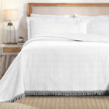 Lightweight Cotton Bedspread Set 3-Piece Remi Geometric Fringe Jacquard