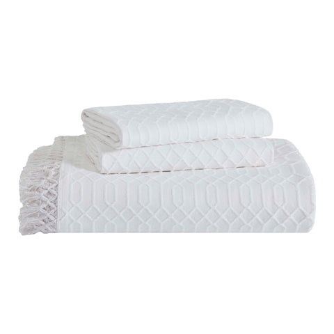 Lightweight Cotton Bedspread Set 3-Piece Remi Geometric Fringe Jacquard