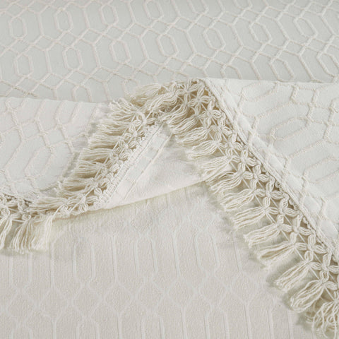 Lightweight Cotton Bedspread Set 3-Piece Remi Geometric Fringe Jacquard