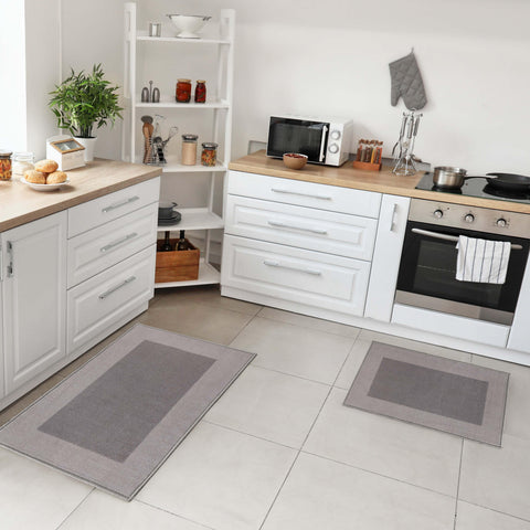 Reno Modern Non-Slip Machine Washable Kitchen & Bath Rug Mat Set