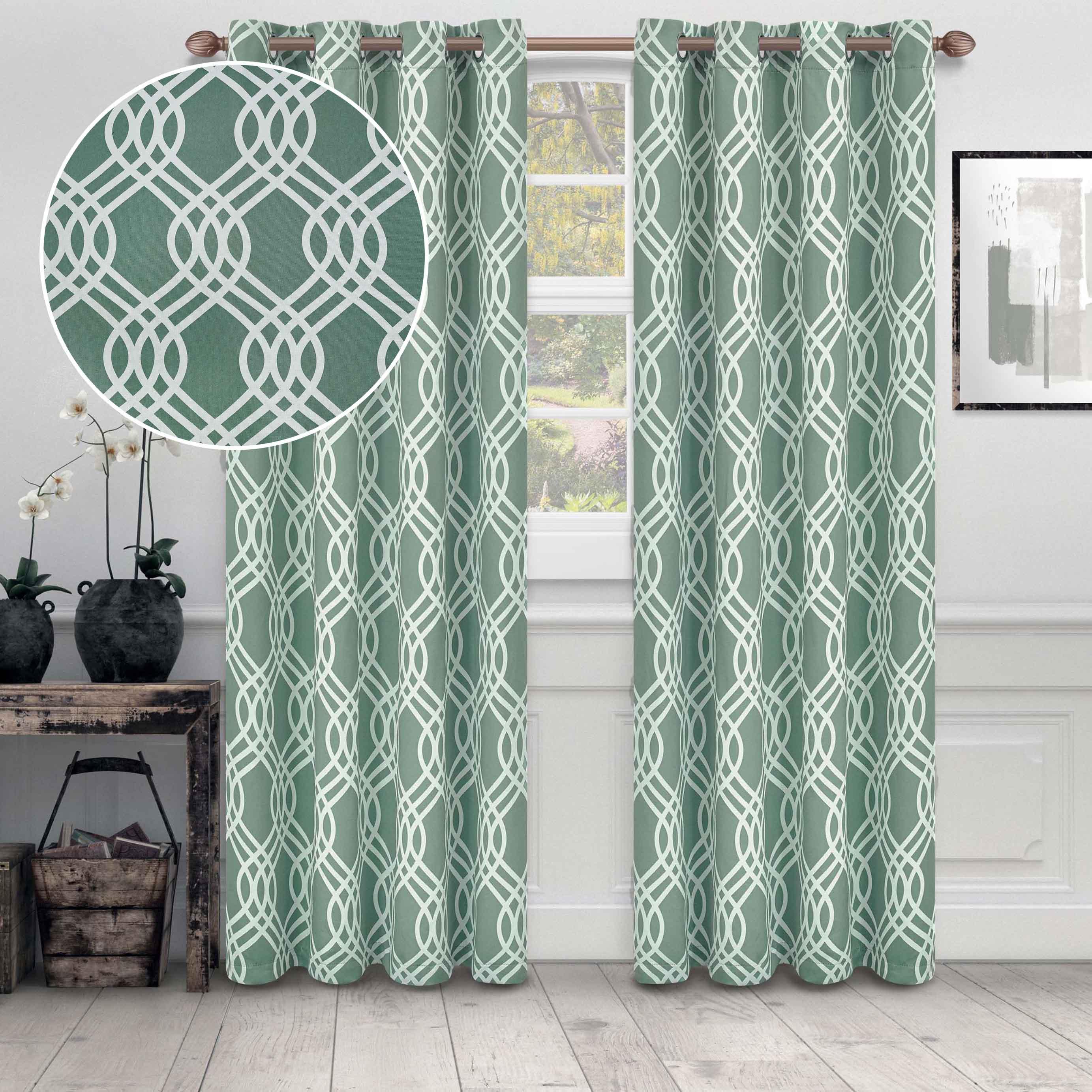 Ribbon Trellis Washable Room Darkening Blackout Curtains, Set of 2