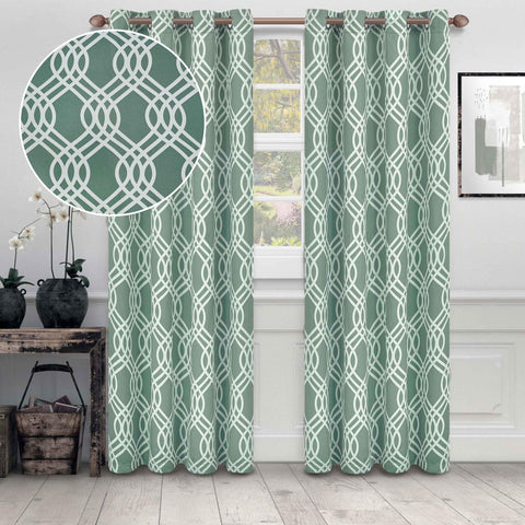 Ribbon Trellis Washable Room Darkening Blackout Curtains, Set of 2