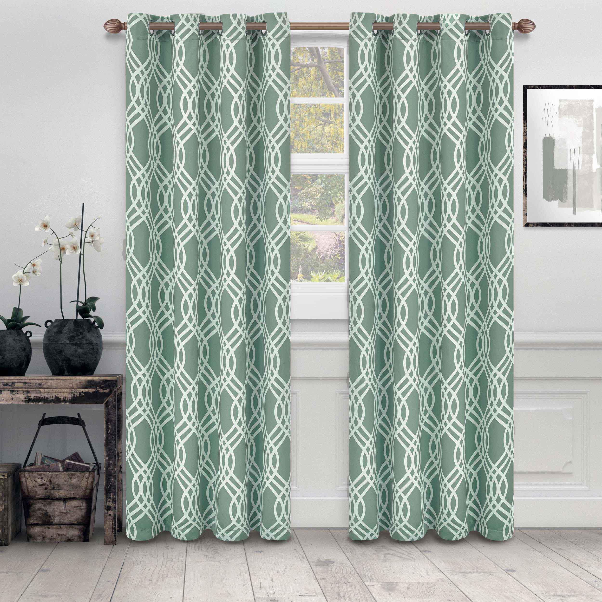Ribbon Trellis Washable Room Darkening Blackout Curtains, Set of 2