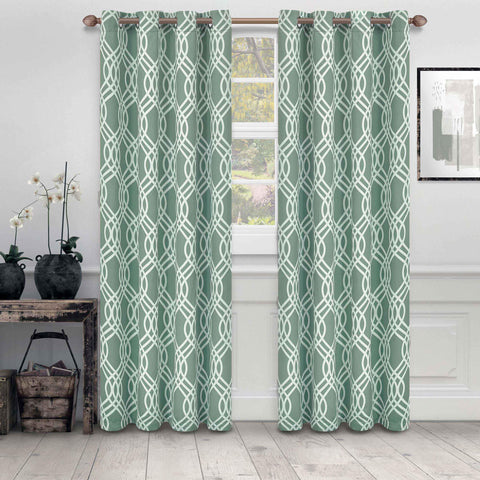 Ribbon Trellis Washable Room Darkening Blackout Curtains, Set of 2