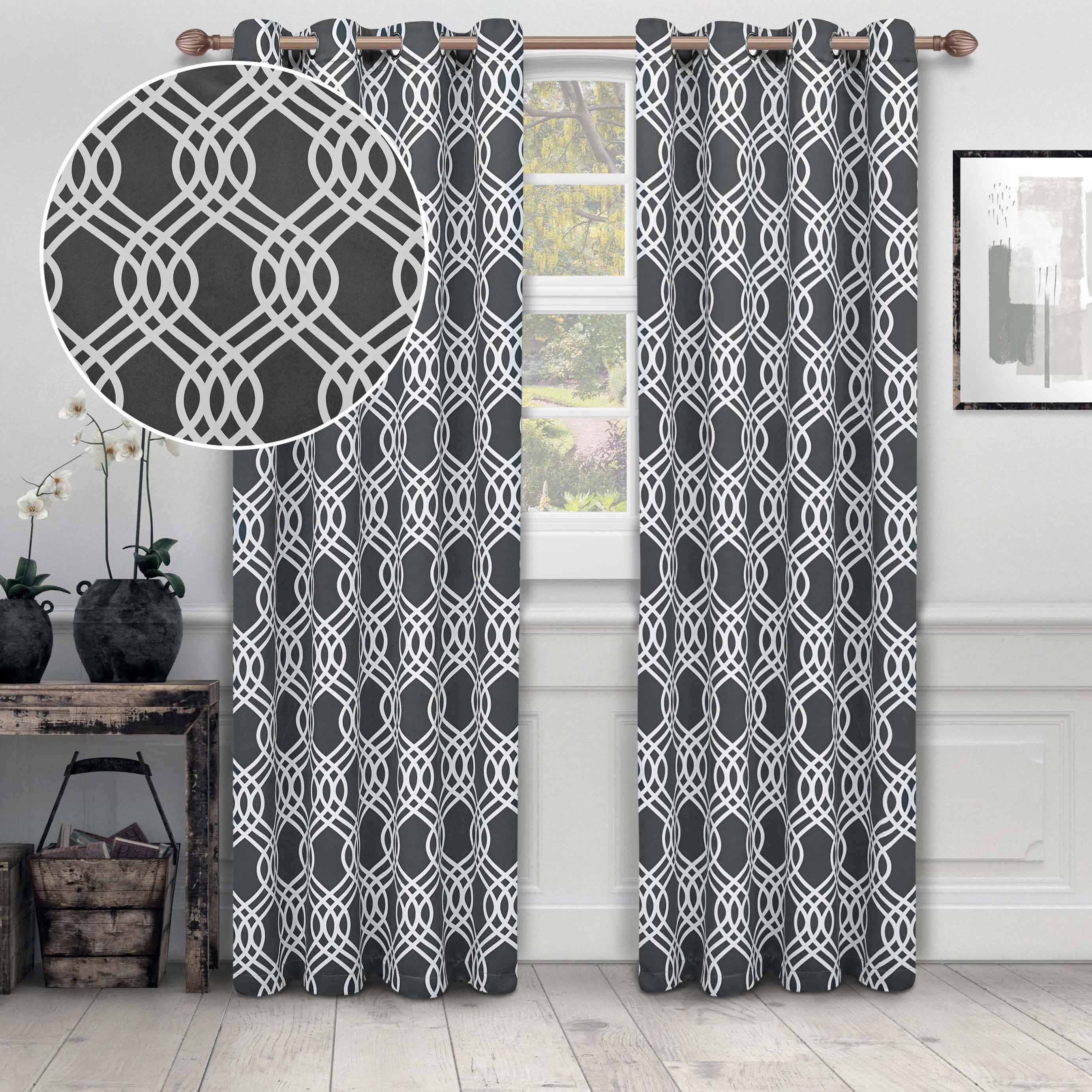 Ribbon Trellis Washable Room Darkening Blackout Curtains, Set of 2