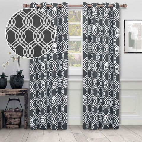 Ribbon Trellis Washable Room Darkening Blackout Curtains, Set of 2