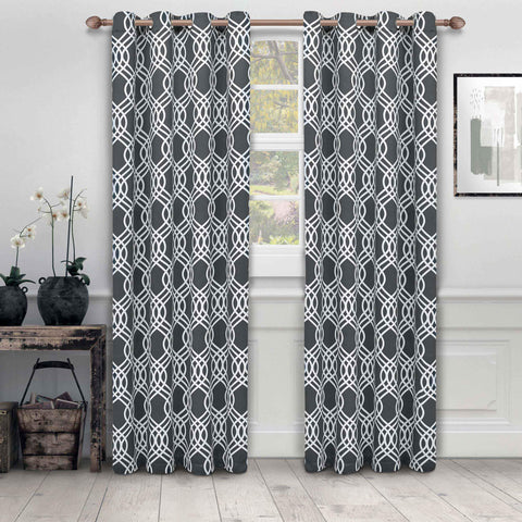 Ribbon Trellis Washable Room Darkening Blackout Curtains, Set of 2
