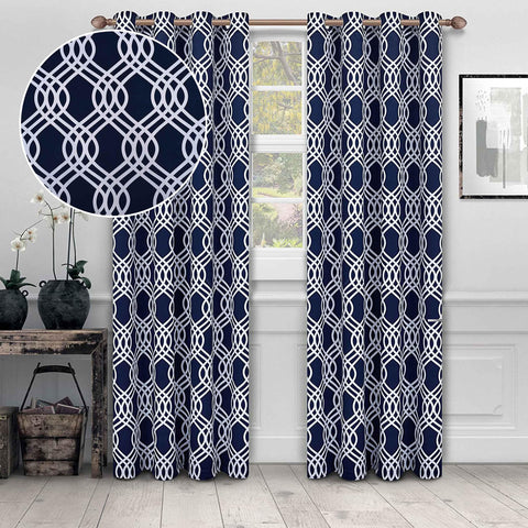 Ribbon Trellis Washable Room Darkening Blackout Curtains, Set of 2