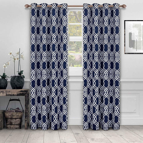Ribbon Trellis Washable Room Darkening Blackout Curtains, Set of 2
