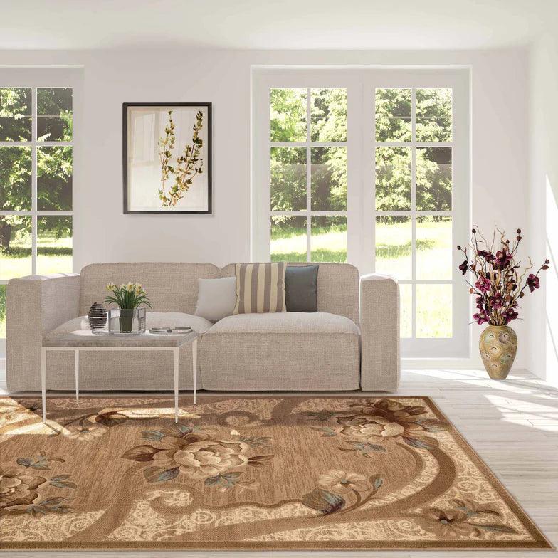 Rinceau Oversized Floral Border Indoor Area Rugs or Runner Rug