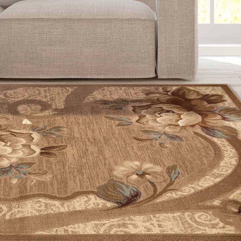 Rinceau Oversized Floral Border Indoor Area Rugs or Runner Rug