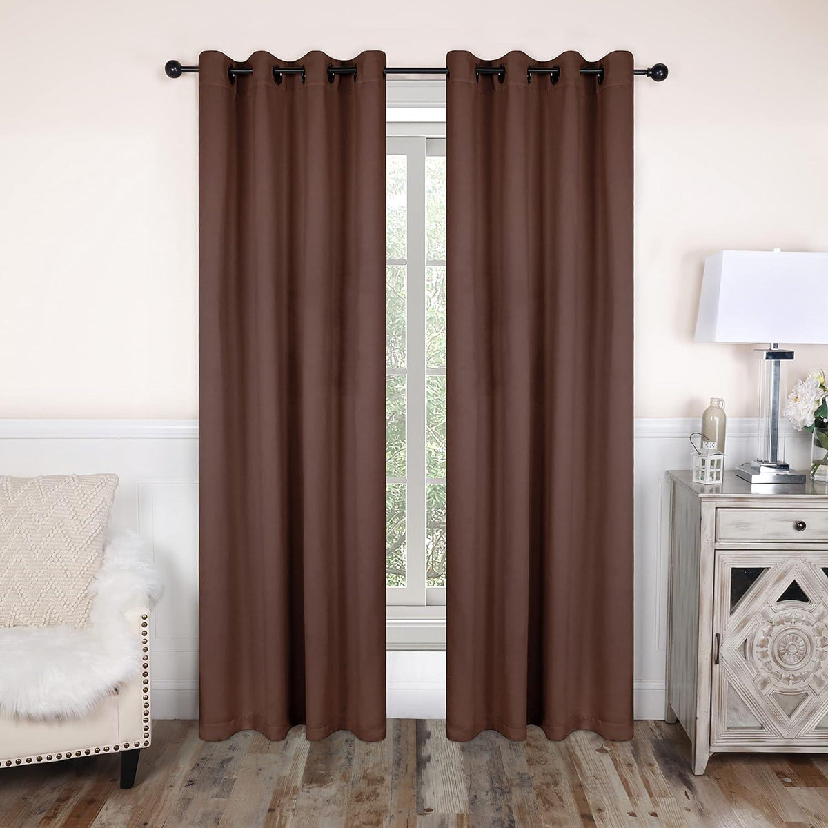Blackout Curtains Rod Pocket Solid Room Darkening Set of 2